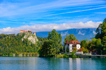 Fototapeta na wymiar Lake Bled, a popular tourist destination in Slovenia