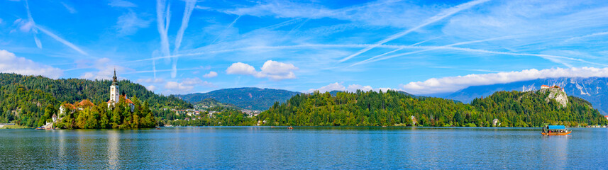 Panoramic view of Lake Bled, a popular tourist destination in Slovenia