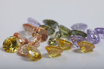 Close up shot of beautiful multi color crystal zirconia diamonds beads for jewelry 