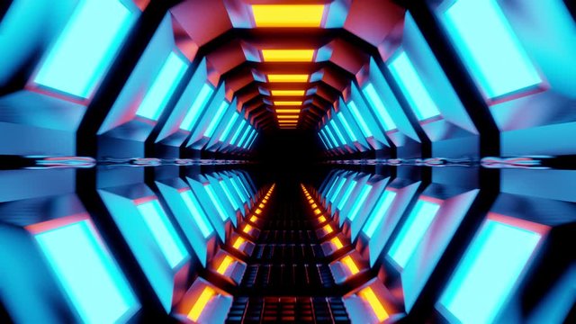 Tunnel in space ship, technology and futuristic concept