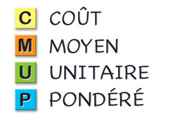 CMUP initials in colored 3d cubes with meaning in french language