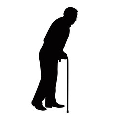 Old Man Using Cane Walking Stick Silhouette