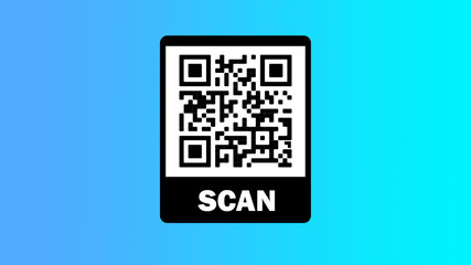 QR Code scan with blue background with text scan