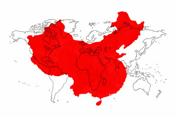 map of China on the background of the world map