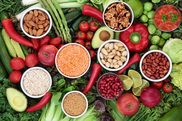 Low glycemic food for a health & fitness diet for diabetics high in vitamins, minerals, anthocyanins, antioxidants, smart carbs & omega 3 fatty acids. Below 55 on the GI index. Top view.