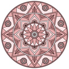 Round abstract dusty rose mandala. Vector image.