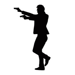 Man In Action Using Firearms Silhouette