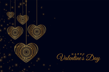 golden decorative hearts on black background design
