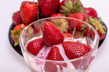 ice cream and fresh ripe strawberries  isolated on white background