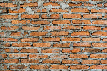 Empty aged bricks wall background, processed in retro and vintage color style.