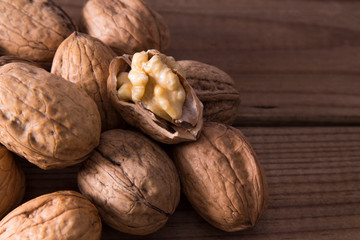 group of nuts on wooden background