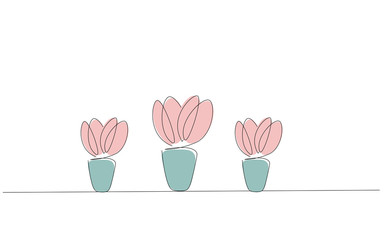 Plants flower in pot line drawing vector illustration