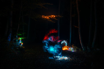 Magical forest at night.