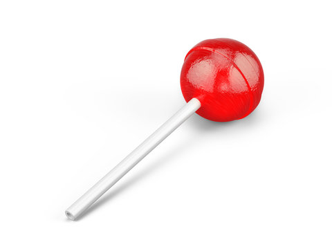 Red sweet lollipop - round candy on white stick isolated on white. 3d rendering