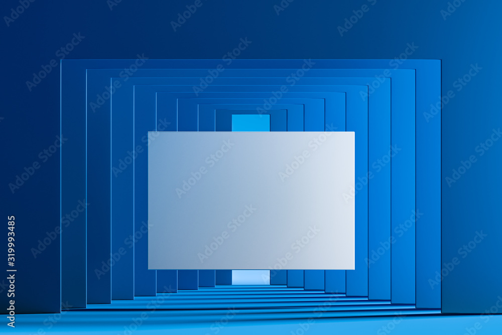 Poster blank poster with empty space on modern showcase abstract geometric background. 3d rendering.