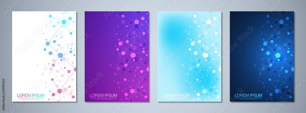 Wall mural set of vector template brochures or cover design, book, flyer, with molecules background and neural 