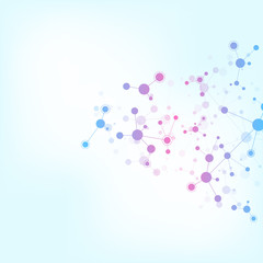 Abstract background of molecules. Molecular structures or DNA strand, genetic engineering, neural network, innovation technology, scientific research. Technological, science and medicine concept.