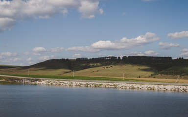 Beautiful landscape of a lake and hills