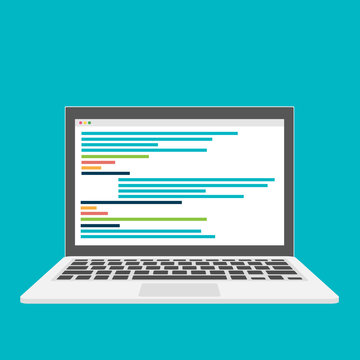 Coding on the laptop concept, flat design. Vector illustration eps 10