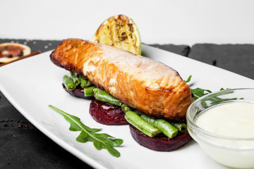 Appetizing grilled fish steak