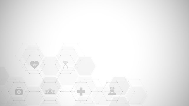 Abstract medical background with flat icons and symbols. Template design with concept and idea for healthcare technology, innovation medicine, health, science and research. © berCheck