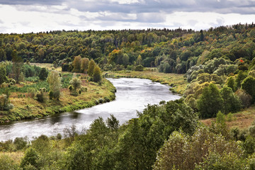 Fototapeta na wymiar Ugra River in Nikola-Lenivets village. Kaluga oblast. Russia