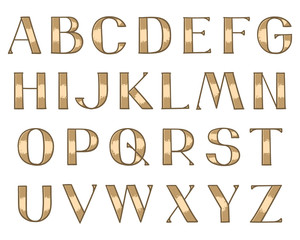 Wide decorative hand-drawn type. Capital Latin letters with a shiny texture and darker outlines.
