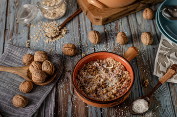 Obraz na płótnie Canvas Baked granola with nuts and coconut
