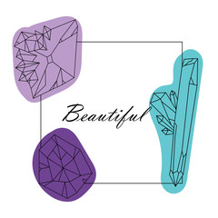 Trendy mono line frame with line art geometric shapes of crystal minerals, vector illustration