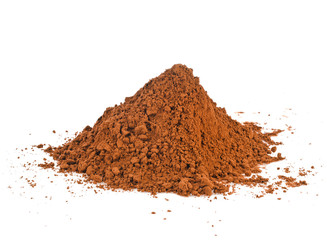 Heap of cacao powder isolated on white background.