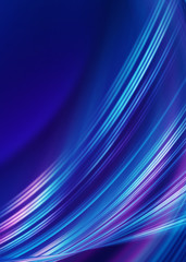 Dark blue abstract background with ultraviolet neon glow, blurry light lines, waves