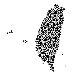 Taiwan map from black circles of different diameters or spots, blotches, abstract concept geometric shape. Vector illustration.