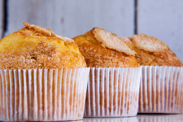 three delicious cupcakes close-up