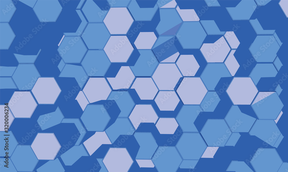 Aufkleber abstract blue 3d hexagon pattern background vector.geometric art pattern design.tecnology background