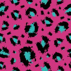 Leopard pattern design funny drawing seamless pattern. Lettering poster or t-shirt textile graphic design wallpaper, wrapping paper.
