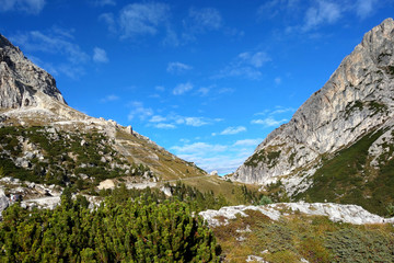 Beautiful view of Italian mountains on a sunny clear day.