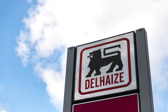 verviers, Liege/belgium - 18 01 2020: delhaize shop sign in verviers belgium