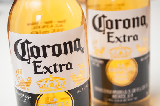 Mulhosue - France - 1 February 2010 - Closeup of corona bier bottles on white background, the famous mexican bier