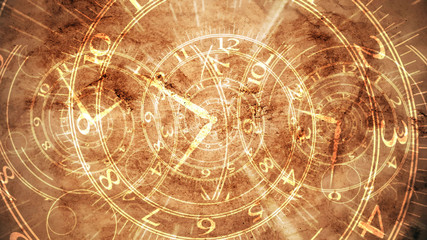 Magic spiral clocks on brown pergament