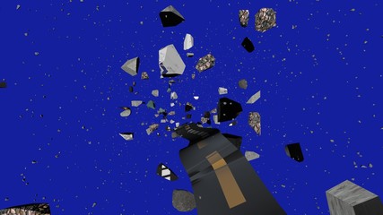 Abstract asteroids with a coil dashing in space