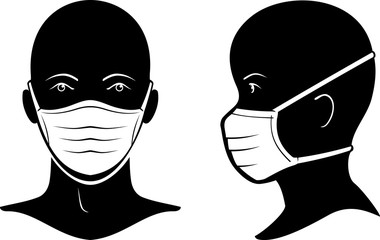 Bald Person Silhouette, Wearing Medical Mask Against Contagious Virus