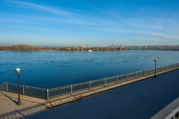Naklejka premium the city of Irkutsk, Irkutsk region, Russia. Lower embankment of the Angara River in the city of Irkutsk