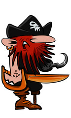 Cartoon pirate with sword and hook