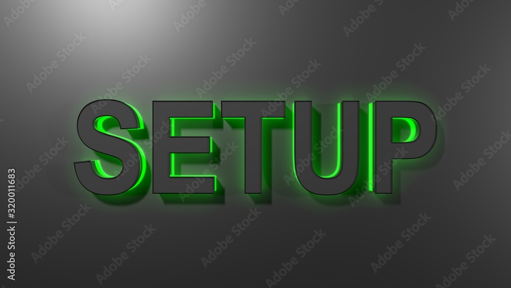 Poster setup black write with green backlight on black background - 3d rendering illustration