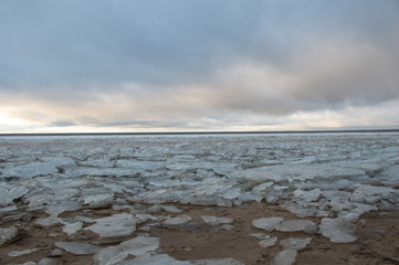 ice field beach on bay's coast 