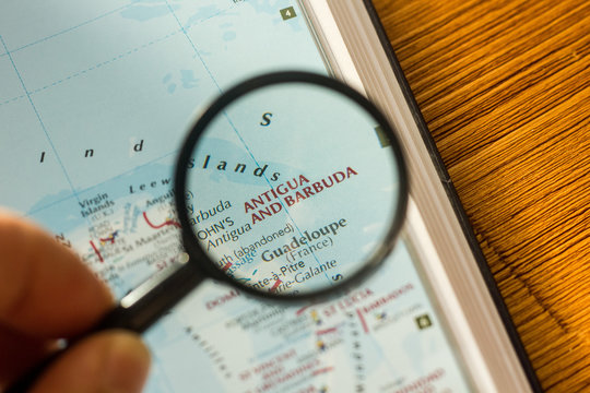 Ivanovsk, Russia - November 24, 2018: Antigua and Barbuda on the map of the world.