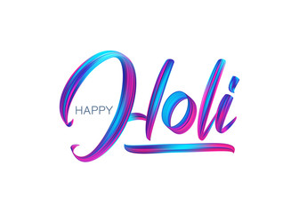 Hand drawn calligraphic brush stroke colorful paint lettering of Happy Holi
