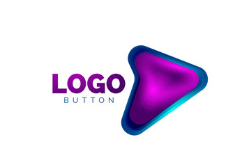 Arrow logo template. Or play or download button logotype template. Minimal geometrical design, 3d geometric bold symbol in relief style with color blend steps effect. Vector Illustration