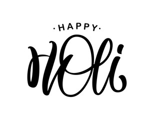 Handwritten brush lettering of Happy Holi on white background