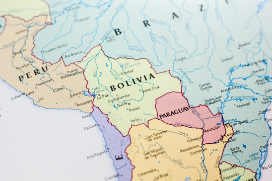 Ivanovsk, Russia - November 24, 2018: Bolivia on the map of the world.